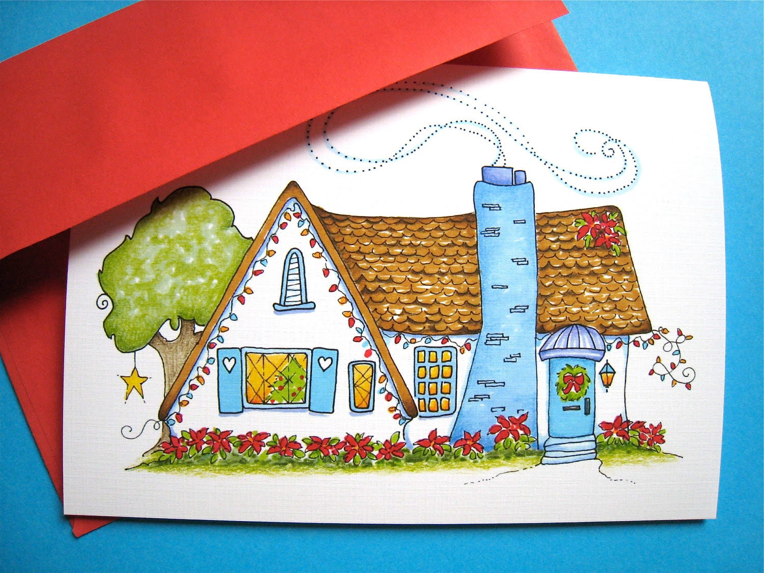 Christmas Cottage Card. Cozy Home Holiday Card by PattieJansen