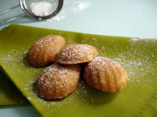 Pistachio and orange blossom water madeleines