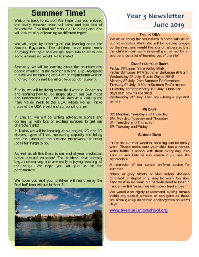 Newsletters Avenue Junior School