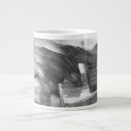 dark skin hands bw playing piano keyboard grunge 20 oz large ceramic coffee mug