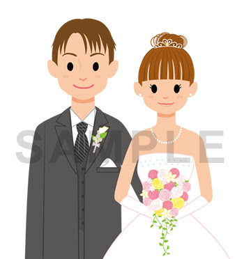 カップル 花嫁 花婿 結婚式 イラストレーターあきんこ イラスト ストックイラスト