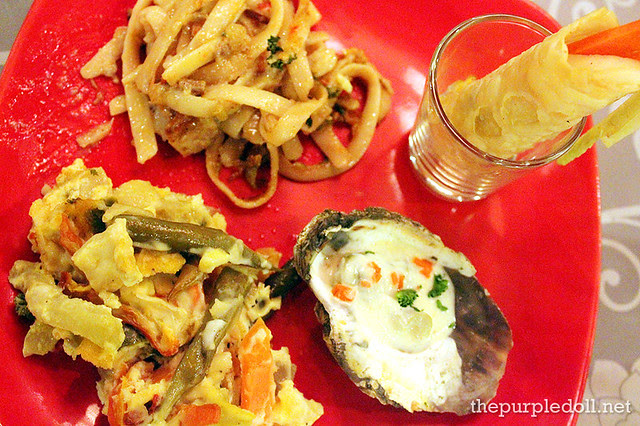 Bicol Express Pasta, Egg Salad, Baked Oyster with Bechamel Sauce, and Vegetable Pritata