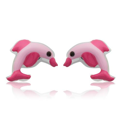 925 Silber Kinderohrstecker mit Delfinmotiv pink KE0014