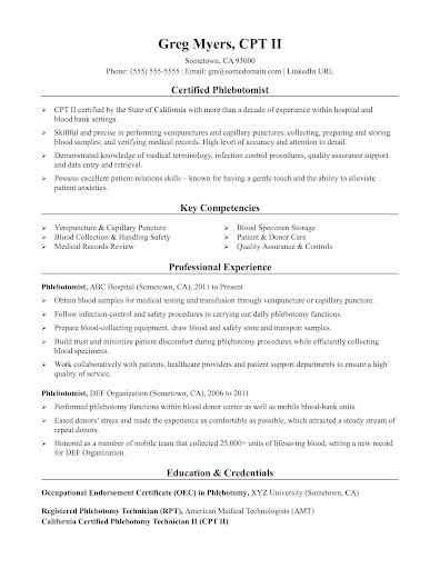 Phlebotomy Resume Samples
