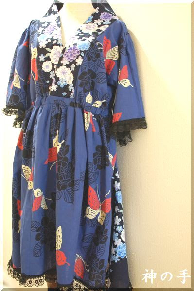 和柄レディース着物風蝶や蒼カシュクールワンピース 手作り子供服の通販店 神の手ショップブログ