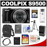Nikon Coolpix S9500 Wi-Fi GPS Digital Camera with 32GB Card + Battery & Charger + Case + Tripod + HDMI Cable + Accessory Kit