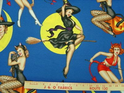 Bewitched Pin Up Girl Fabric:Royal