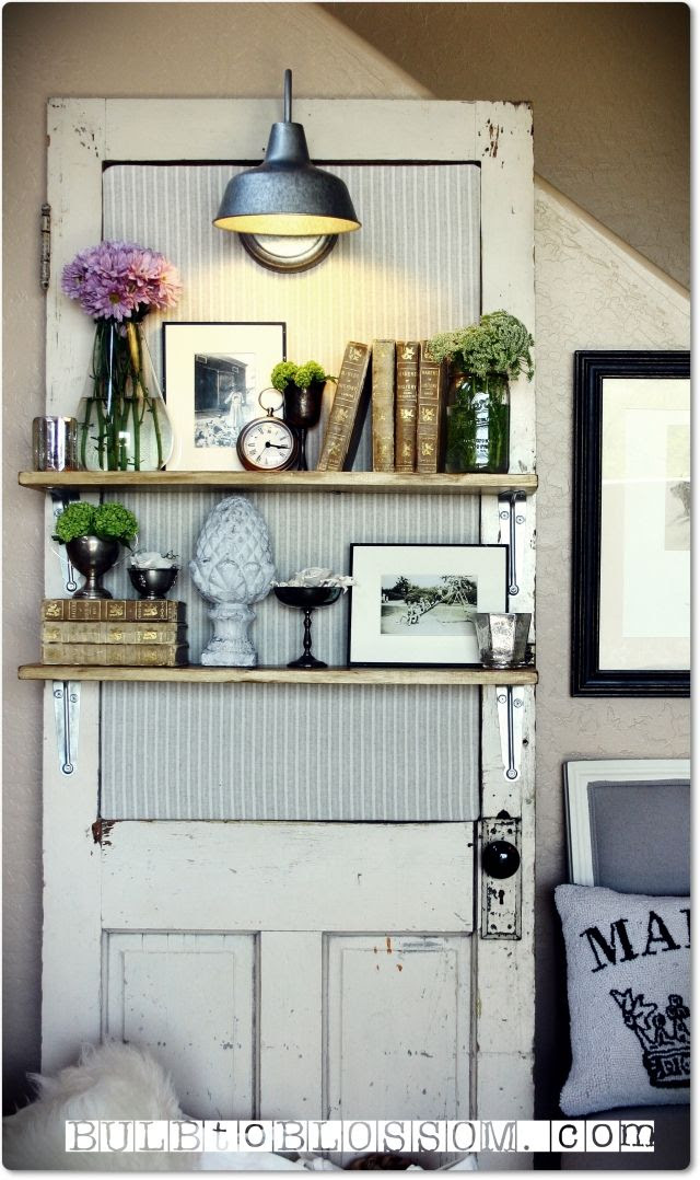 door-turned-shelf with light