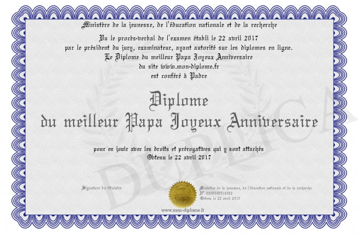 Diplome Du Meilleur Papa Joyeux Anniversaire
