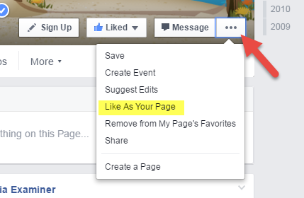 Like a Facebook Page as Your Page
