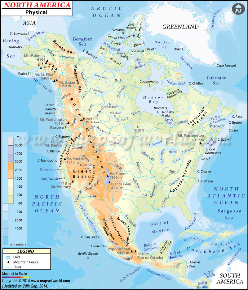 North America Physical Map  Physical Map of North America