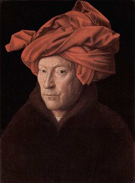 Jan van Eyck, 1433, generally regarded as a self-portrait, which would make it the earliest Western panel portrait after antiquity.