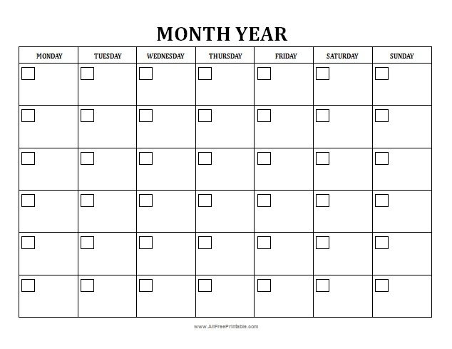 Blank Monthly Calendar Free Printable AllFreePrintable
