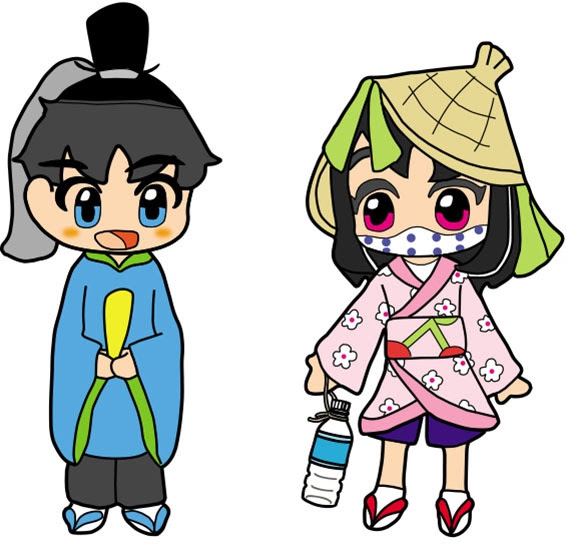 鶴岡天満宮のお膝元 第二学区まちづくりキャラクター てんちゃん じんくん に 斉藤さん 朝二小６年 のイラスト 全国郷土紙連合