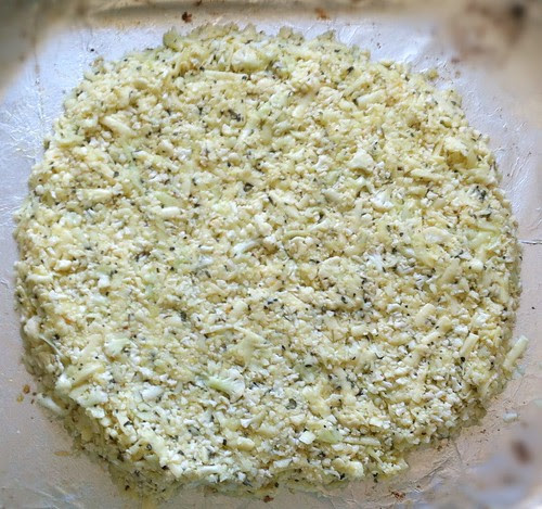 Cauliflower Pizza Crust with Kale, Yams and mozzarella
