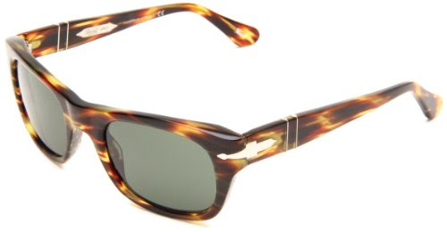 Persol Men's 0PO2978S 938/3150 Square Sunglasses,Green Striped Brown Frame/Green Lens,One Size