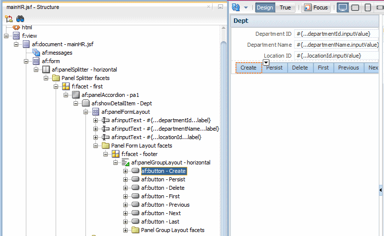 Structure pane for the page