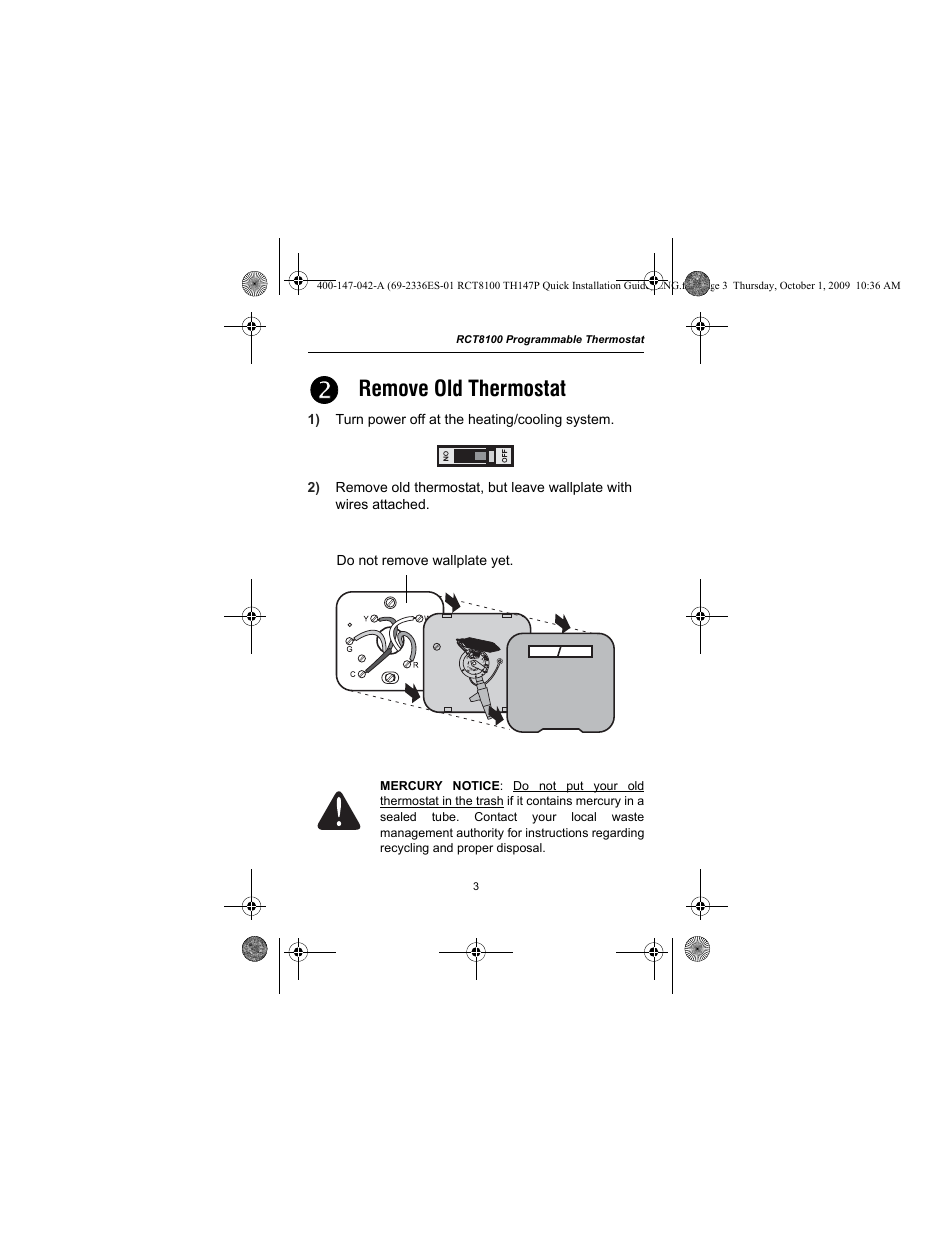 Remove old thermostat | Honeywell RCT8100 User Manual ...