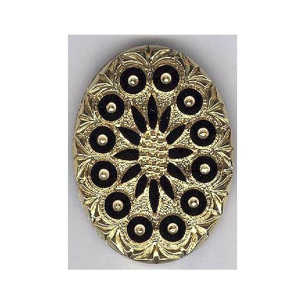1 pc-Vintage Fancy Glass cabochon-Gold/Black-40x30mm-item 948q