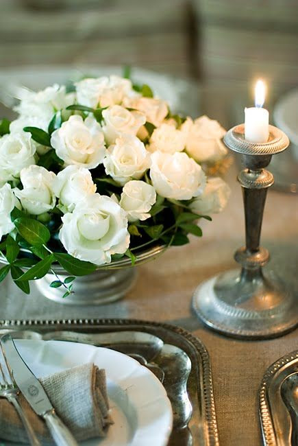 Antique silver and white roses