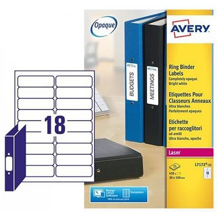 Avery Laser Filing Labels for Ring Binder / 18 per Sheet / 100x30mm / L7172-25 / 450 Labels