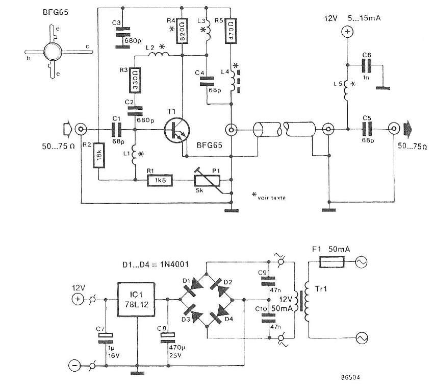 Amplificateur d'antenne à faible bruit (avec un BGF65)