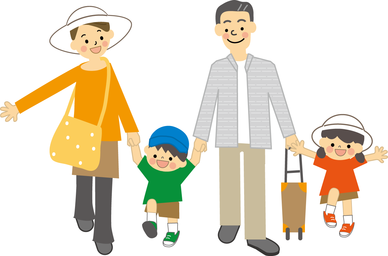 家族でお出かけのイラスト 無料素材