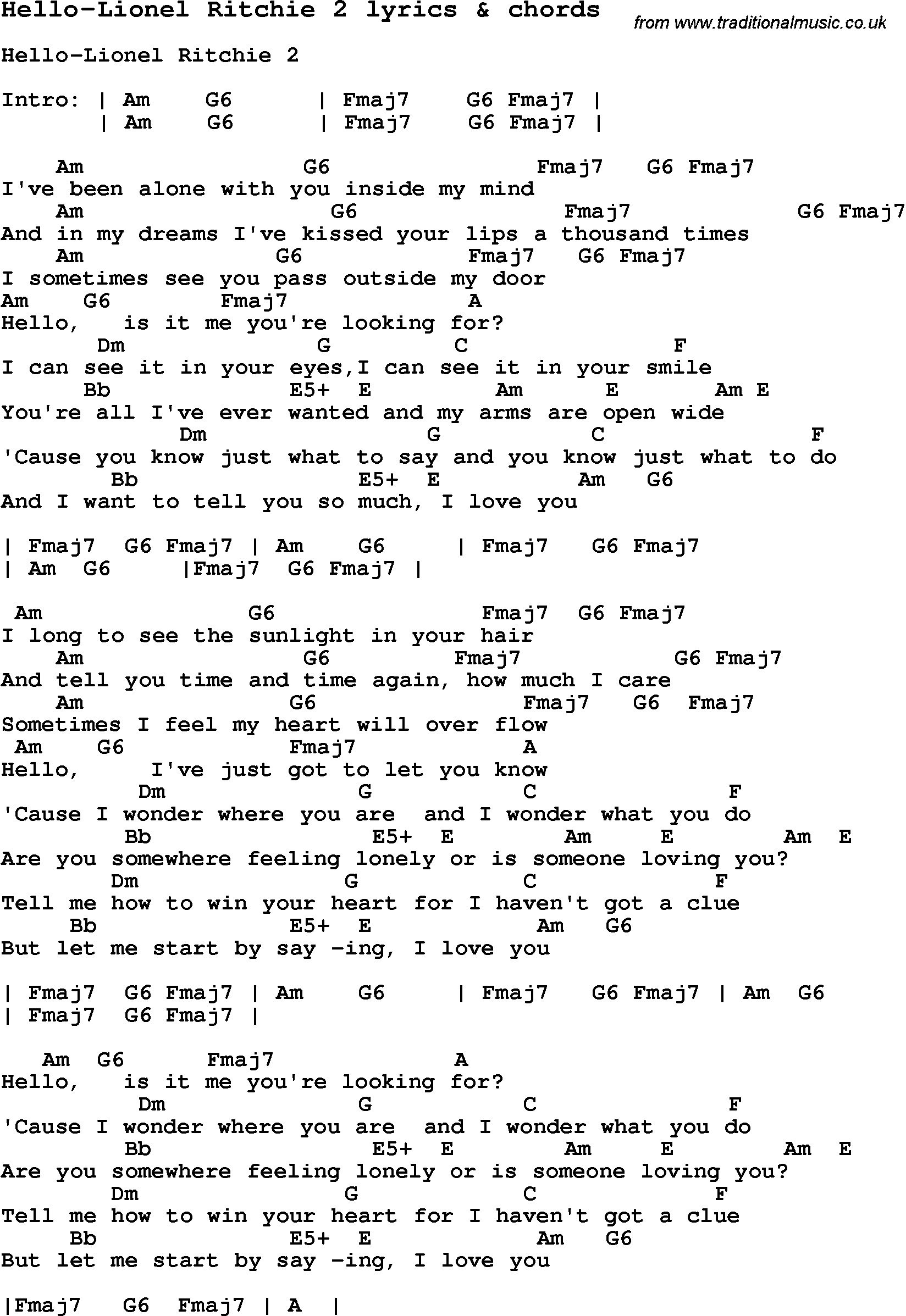 hello lionel richie chords ultimate guitar