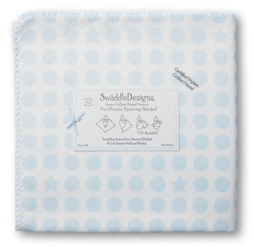SwaddleDesigns Organic Ultimate Receiving Blanket - Pastel Blue Dots and Stars