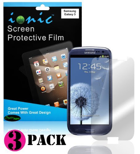 Ionic Screen Protector Film Invisible (Clear) for Samsung Galaxy S3 S III (AT&T, T-Mobile, Sprint, Verizon) (3-pack)