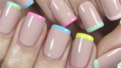 french manicure nail tutorial colorful pastel french mani