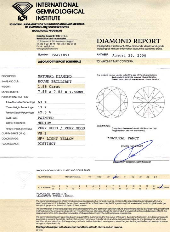 Gutachten 1, Zertifikat Laborbericht Expertise, gemmological report