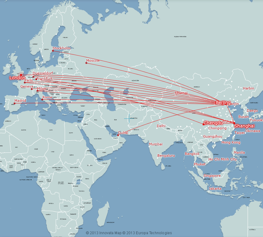 Air China route map - Europe