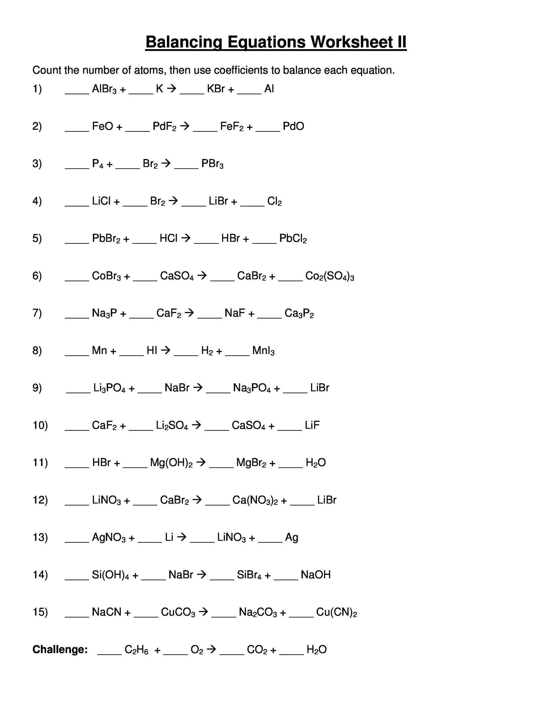 49 Balancing Chemical Equations Worksheets [with Answers]
