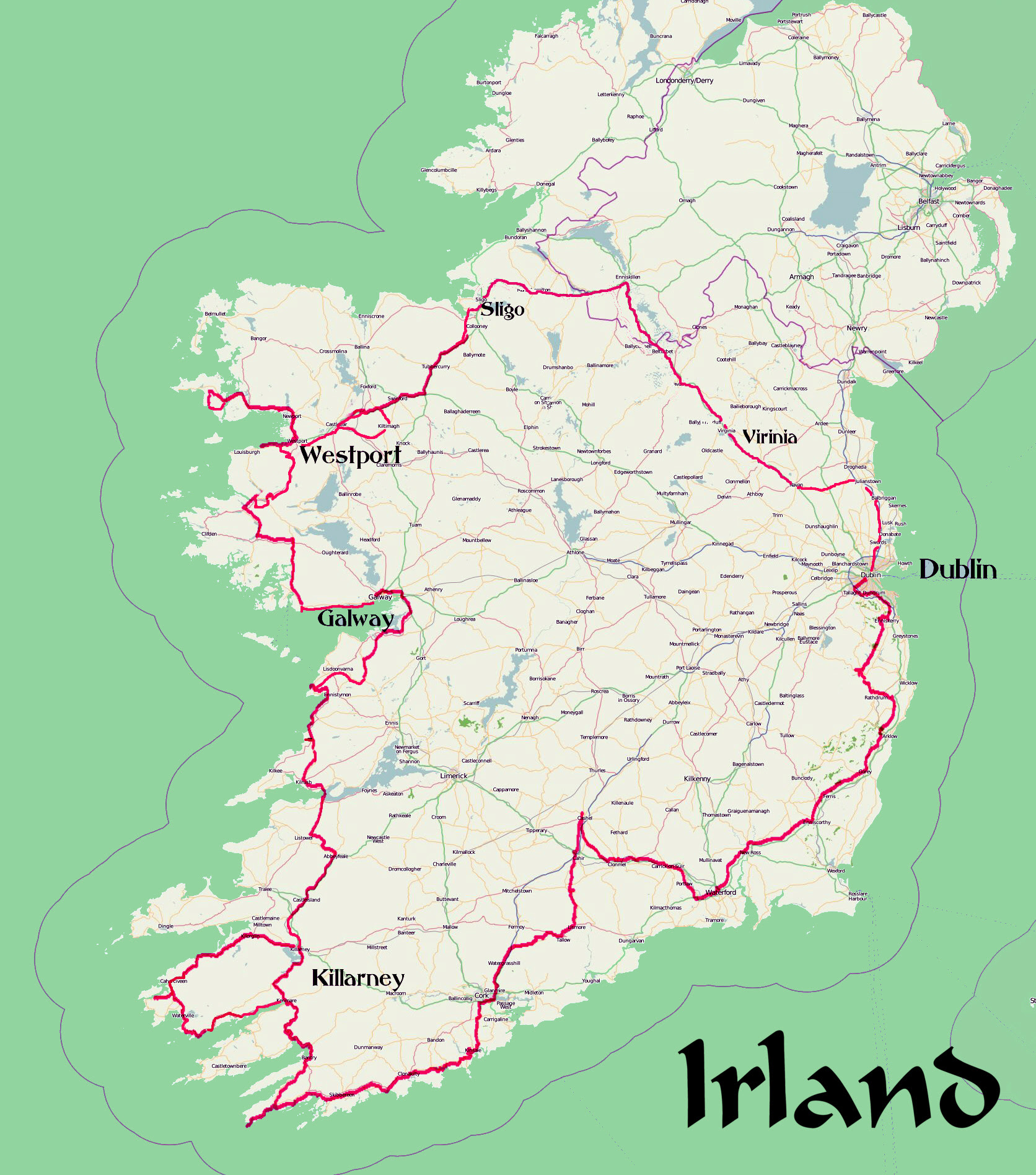 karte von irland mit sehenswürdigkeiten Karte Irland Rundreise mit GPS Daten