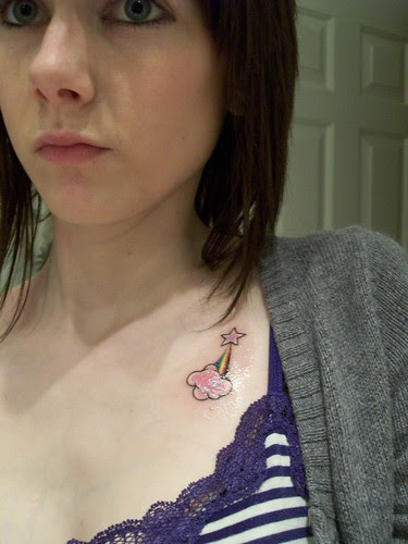 girl with tattoo. ink. pink bow