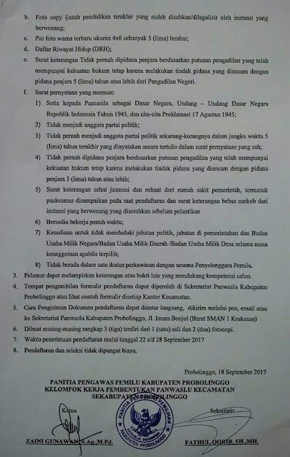 Panwas Kabupaten Probolinggo Buka Pendaftaran, Ini Syaratnya