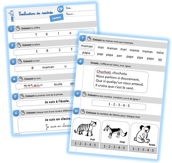 Evaluation De Rentree Cp Et Ce1 Le Petit Cartable De Sanleane