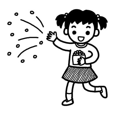 豆まき2 節分 2月の行事 冬の季節 無料 白黒イラスト素材