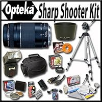 Sharp Shooter Kit For the Canon T2i T3i T4i Package includes: EF 75-300mm f/4-5.6 III, Opteka EF-600 EO-TTL II Speed Blitz Flash, 10X macro Lens, 53' Travel Tripod, 16GB Memory Card with card reader, Extra LP-E8 Extended Life High Capacity Battery with Rapid Charger, Camera and Accessory Bag and Much More!