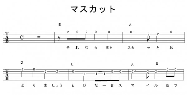 マスカット ｻﾋﾞ ゆず ギターtab譜 ﾒﾛﾃﾞｨ ｺｰﾄﾞ ギターワサビトscore