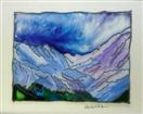 Snowy Peaks, painting on glass