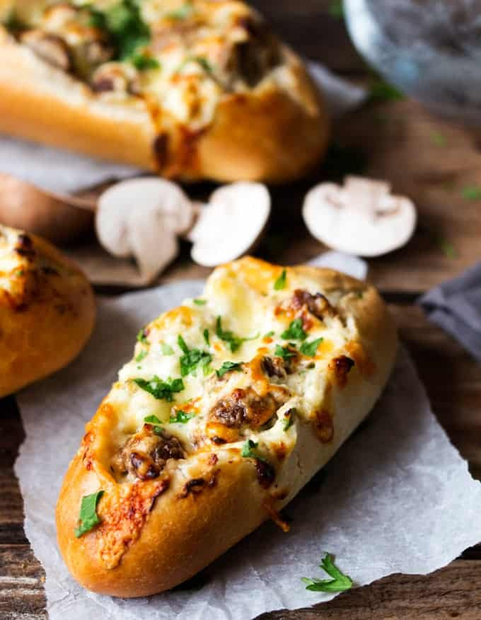 15 minute Creamy Garlic & Mushroom Stuffed Bread - Nicky's ...