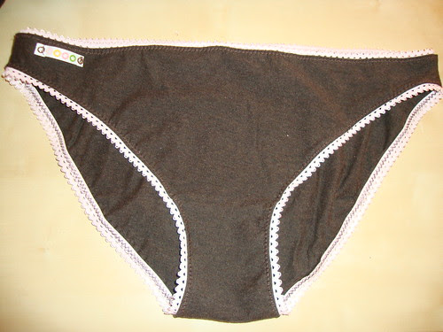 bikini style (with a ribbon label)  with "pink" elastic from Sew Sassy