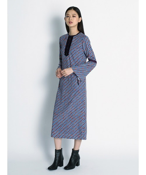 ワンピース Lily ワンピース ドレスbrown リリーブラウン のファッション ストライプフラワー柄ワンピース ワンピース Lily