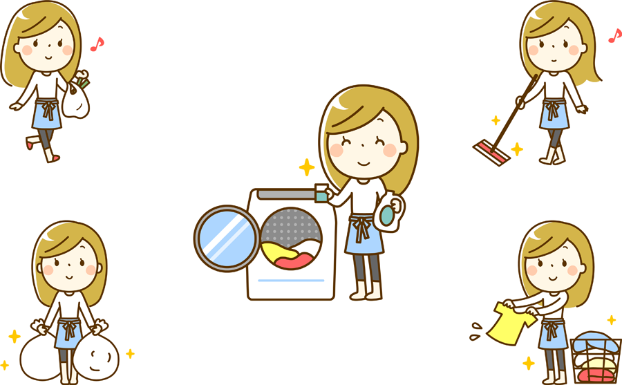 フリーイラスト 5種類の家事をする主婦のセットでアハ体験 Gahag 著作権フリー写真 イラスト素材集