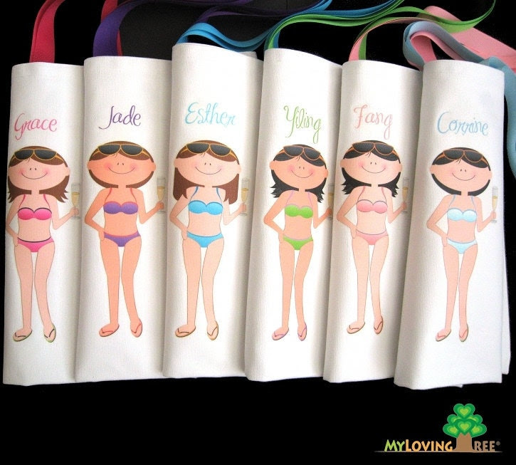 Personalized bridesmaids canvas beach tote gift bags summer wedding or ...
