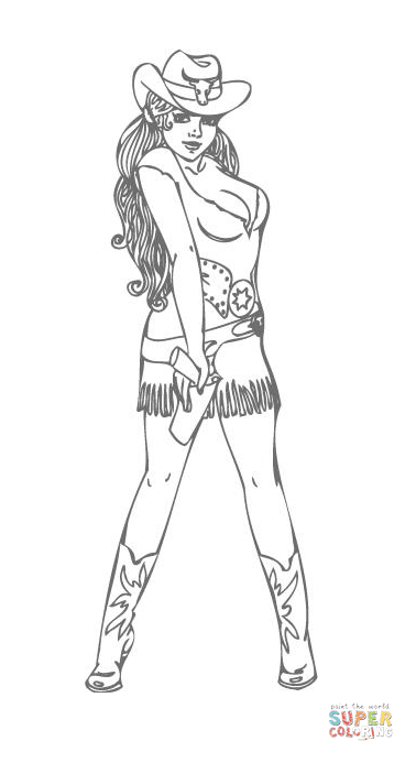 Country Western Woman Wearing A Cowgirl Hat And Boots Coloring Page Free Printable Coloring Pages