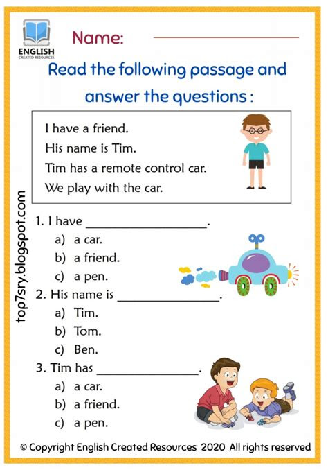  reading comprehension passages with questions and answers for class 6