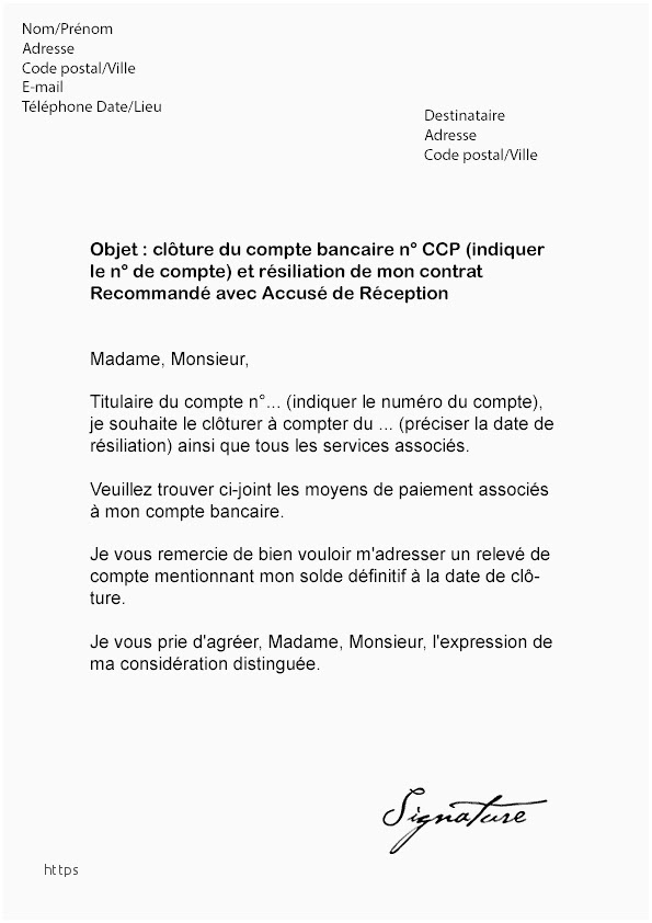 lettre pour fermer un compte bancaire